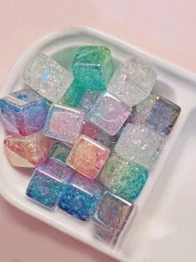 10 件随机款式亚克力镀 UV 多彩双色渐变爆裂直孔珠 DIY 爱心方圆蝴蝶星手机链首饰配件散珠 - 彩色 - 查看 10