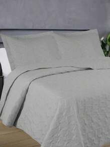 3-Piece Bedspread Quilt Kit Complete Box Bed Ultrasonic Butterfly Quilted - 灰色 - 查看 1