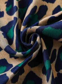 1pc Simple Leopard Print Scarf, Fashion Women Silk Shawl With Fringe, Versatile Lightweight Wrap Winter Fall - Cadet Blue - View 7