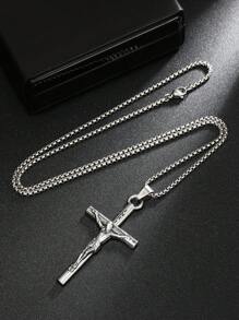 1 Stück Halskette mit Kreuz Göttin Anhänger im europäisch-amerikanischen Hip Hop Stil, rostfreie Stahlkette für Pullover, Familien/Feiertags/Geburtstags Geschenk, Unisex Schmuck