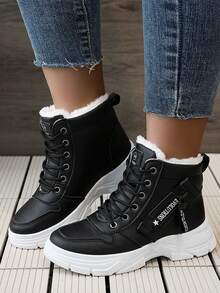 女大码(41-44码)雪地靴2024新款冬季保暖内衬高帮黑色冬鞋短筒短靴学生百搭靴子 - 黑色 - 查看 5