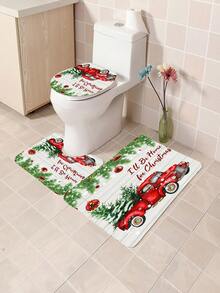 Bộ phòng tắm theo chủ đề ô tô Giáng sinh 1/4 chiếc bao gồm rèm tắm chống nước với 12 móc, thảm tắm chống trượt, thảm vệ sinh hình chữ U và nắp đậy bồn cầu tròn, thích hợp cho mọi tình huống phòng tắm - Nhiều màu - Xem 7