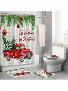 Bộ phòng tắm theo chủ đề ô tô Giáng sinh 1/4 chiếc bao gồm rèm tắm chống nước với 12 móc, thảm tắm chống trượt, thảm vệ sinh hình chữ U và nắp đậy bồn cầu tròn, thích hợp cho mọi tình huống phòng tắm - Nhiều màu - Xem 5