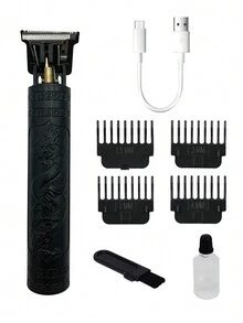 Maquina Trimer,cortapelos eléctrico vintage con cuchilla en T, máquina recortadora de barba portátil recargable e inalámbrica para cortar y afeitar el cabello, regalo de vacaciones y Día del Padre - Negro - Ver 9