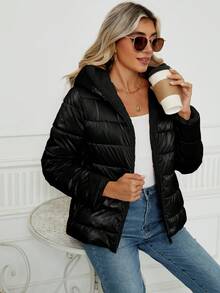 Áo khoác nữ Giolshon kiểu dáng thường ngày có mũ trùm đầu và lớp lót lông vũ, thoải mái cho việc đi làm và mặc hàng ngày, phù hợp cho mùa thu/đông. - màu đen - Xem 6