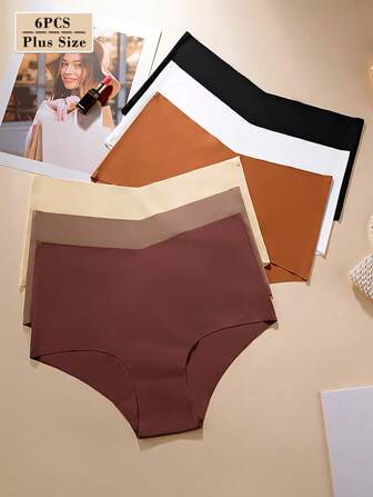Aofeiqike 6 Pieces Of Europe And The United States High Waist Plus Size Underwear Female Half Pack Hip High Open Sexy Ice Silk Seamless Women's Briefs Comfortable Breathable Cool Sense Seamless Women's Underwear Pregnant Women Can Wear Sexy Pastoral Sweet Casual Style
