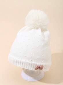 女童可爱蝴蝶结针织帽，冬季保暖内衬无檐小帽 - 彩色 - 查看 8