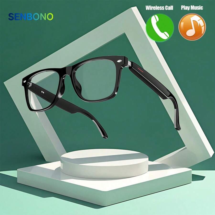 SENBONO New Intelligent Glasses, Sunglasses With Music/Call/Remote Camera Control/Blue Light Blocking Function, Suitable For Prescription Lenses, 168 Hours Long Standby Time, Unisex Fashionable Multi-Functional Sunglasses - 無色 - 查看 1