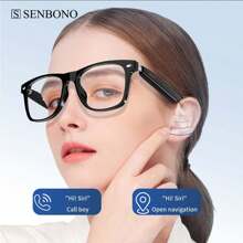 SENBONO New Intelligent Glasses, Sunglasses With Music/Call/Remote Camera Control/Blue Light Blocking Function, Suitable For Prescription Lenses, 168 Hours Long Standby Time, Unisex Fashionable Multi-Functional Sunglasses - 無色 - 查看 3