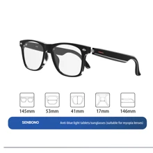 SENBONO New Intelligent Glasses, Sunglasses With Music/Call/Remote Camera Control/Blue Light Blocking Function, Suitable For Prescription Lenses, 168 Hours Long Standby Time, Unisex Fashionable Multi-Functional Sunglasses - 無色 - 查看 9