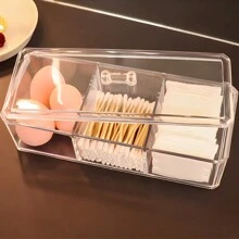 1 hộp đựng mỹ phẩm PS, hộp đựng mỹ phẩm trong suốt 3 ngăn tối giản cho gia đình, cho kỳ nghỉ bãi biển, bộ sưu tập phòng tắm, bộ sưu tập phòng ngủ, dung tích lớn - Trong sáng - Xem 6