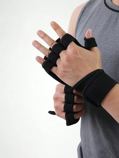 1 双男女通用举重腕带手套，硅胶防滑露指健身手套，适合健身房、户外运动