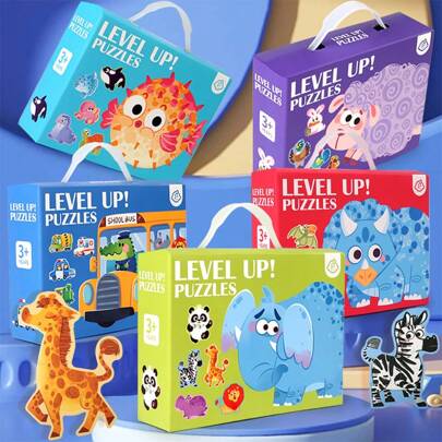 Six In One Gift Box Puzzle, Animal Dinosaur And Other 5 Styles Of Puzzle Suitable For Children's Flat Puzzle, Preschool Learning Puzzle, Puzzle Education Game Suitable For Boys And Girls,Frozen Puzzle,Kids Jigsaw Puzzle,Horse Puzzle