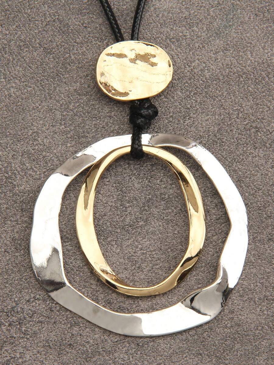 1 pieza Collar de aro grande asimétrico plano de doble color de aleación, cadena larga minimalista y de moda, regalo de Navidad para mujeres