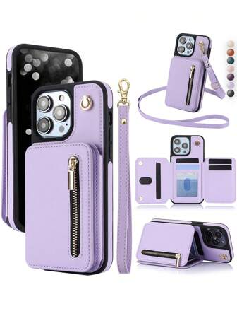 AWQUER 斜挎钱包翻盖手机壳适用于 16 15 14 Plus 13 12 11 Pro Max 8 7 Plus SE 5G 2020 2022 带手带，PU 皮革手机壳适用于 Galaxy S24 S23 S22 S21 Plus Ultra A55 A15 A54 A14 A73 A53 A13 A72 A52 A71 A51 4G 5G 信用卡插槽支架，手提包支架带 RFID 屏蔽手机壳