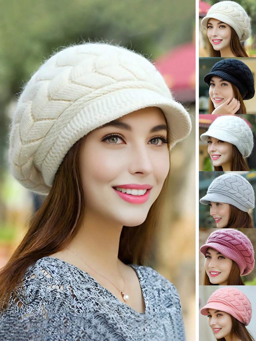 1 件装男士保暖针织帽带帽檐纯色弹力透气针织混纺滑雪帽冬季秋季 - 彩色 - 查看 1