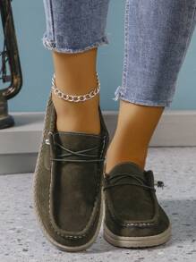 Women's Heart Pattern Loafers, Lightweight Slip On Casual Soft Sole Shoes, Valentine's Day Canvas Shoes - Army Green - View 3