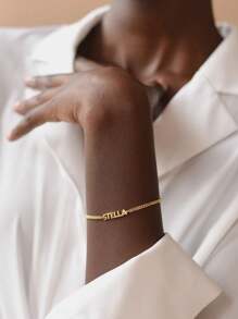 1pc Personalized Customized Bracelet,Custom Name Bracelet As A Gift Stainless Steel Nk Bracelet,Personalize Name Gold Color Wrist Chain Women Bracelet Perfect Birthday Gifts For Mom Girlfriend,Halloween Decoration, Halloween, Christmas Gifts, Utilitarian Chic, Delicate Romance, Look Glamour