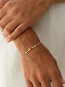 1pc Personalized Customized Bracelet,Custom Name Bracelet As A Gift Stainless Steel Nk Bracelet,Personalize Name Gold Color Wrist Chain Women Bracelet Perfect Birthday Gifts For Mom Girlfriend,Halloween Decoration, Halloween, Christmas Gifts, Utilitarian Chic, Delicate Romance, Look Glamour