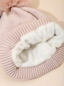 女童可爱蝴蝶结针织帽，冬季保暖内衬无檐小帽 - 彩色 - 查看 6