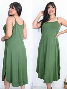 MIDI DRESS WITH STRAP - Verde militar - Ver 3