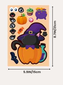 16 Sheets Halloween Craft Stickers - DIY Self Adhesive Make A Face Stickers For Kids Party Favors, Witch And Vampire Characters, Perfect For Party Games And Activities Supplies - Multicolor - View 2