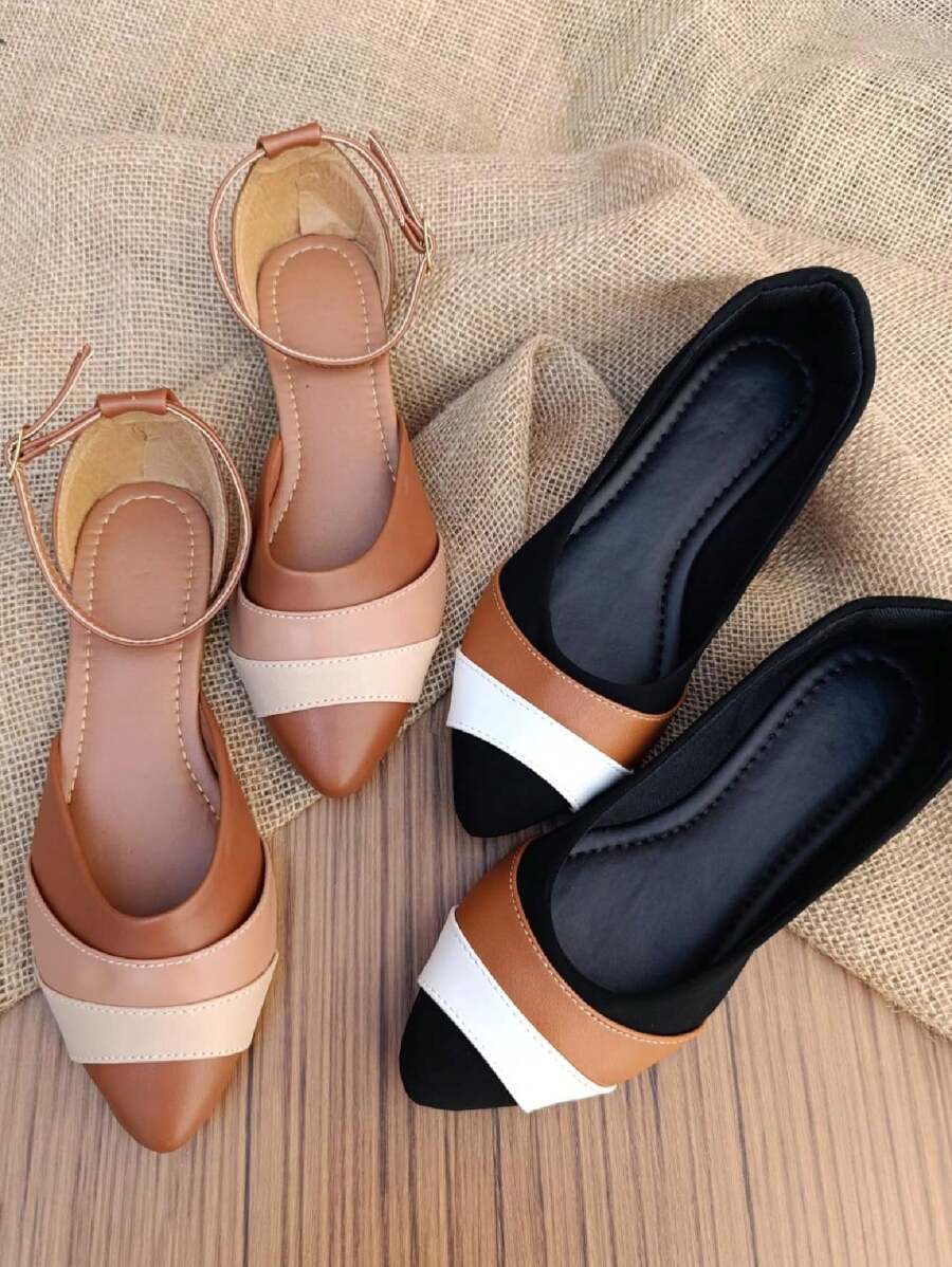 Kit 2 Pairs Women's Salome Pointed Toe Sneakers Comfortable Elegant Casual Black White Caramel Jeans Moda Gringa Promotion - 駝色 - 查看 1