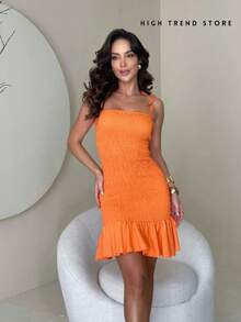 Lorena Women's Short Dress With Straps And Beautiful Ruffle Launch - 橘色 - 查看 2