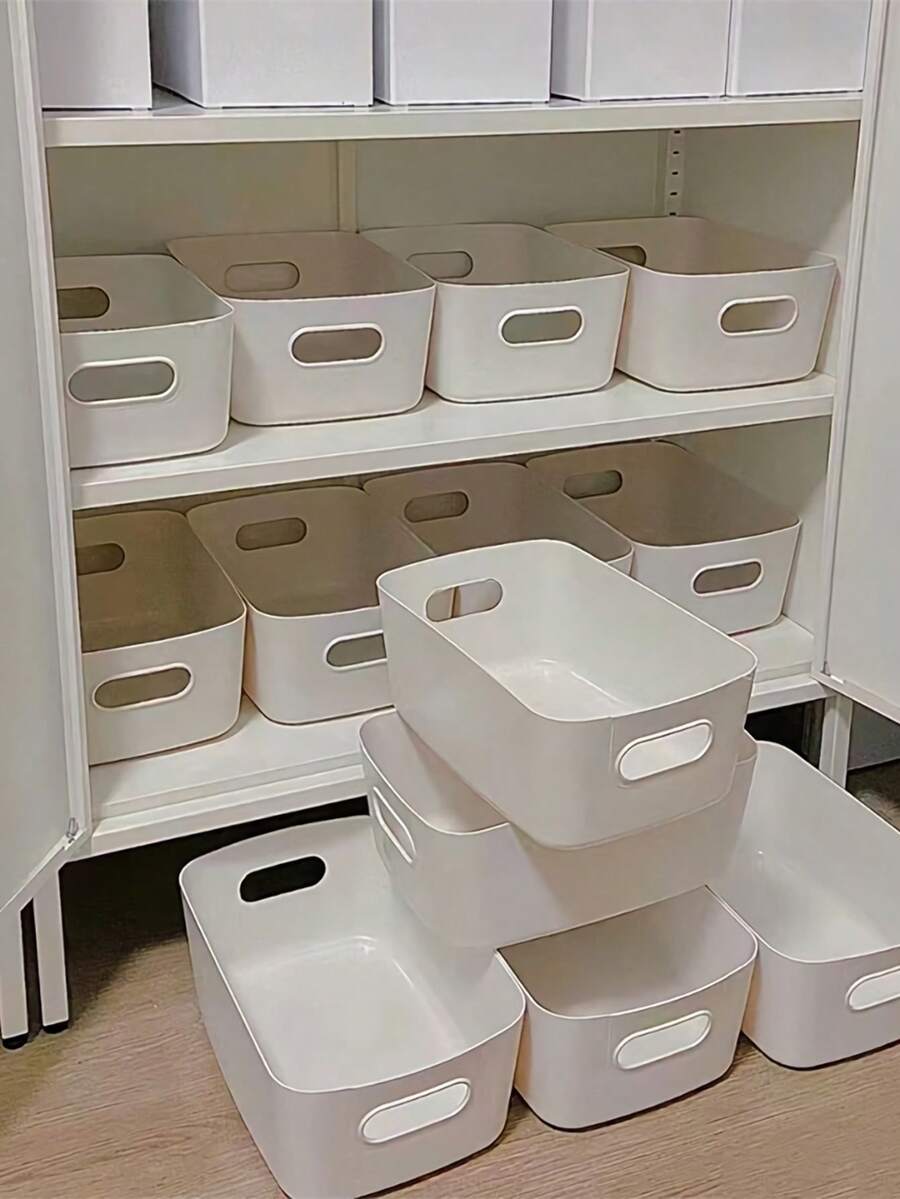 5pcs White Desktop Storage Box, Household Cosmetic Storage Bins