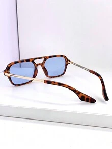 1 件女士方形时尚眼镜新款双桥 Y2K 风格潮流基础款秋冬女士服装商务休闲礼品 - 豆花藍片金腳 - 查看 4