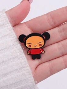 1 Pieza Broche de esmalte con diseño chino de niña cabeza de bola, accesorio personalizado de icono de dibujos animados, broche de muñeca lindo y divertido, accesorio de pasador para solapa, sombrero, mochila, decoración, joyería, regalo para mejor amiga, accesorio para vestir, pin para ropa, dije para mochila, para la escuela
