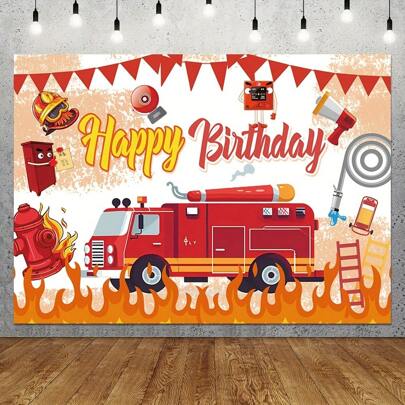 1pc,Firetruck Pattern Photography Backdrop, Suitable For Birthday Party Decoration, Length,Christmas