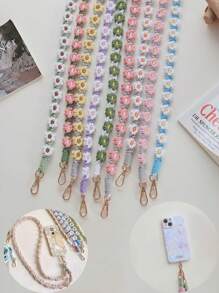 波西米亚风格手工编织小雏菊花斜挎包，配有手机绳、钥匙链绳，适合送给母亲、家人、朋友、生日、节日的手机挂饰、手机链 - 彩色 - 查看 12