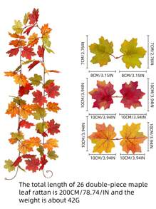 Halloween, Weihnachten 2 Stück Ahorn Blatt Girlande Herbst Girlande Ahorn Blatt 24 m künstliche Herbst Blatt Girlande künstliche Herbst Blatt Hänkende Rebe geeignet für Innen Außen Familie Hochzeit Halloween Thanksgiving Wanddekoration