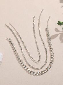 3pcs/Set Punk Style Silver Chunky Chain Necklaces For Women, Multi-Layer Choker Necklace Suitable For Daily Wear