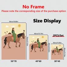 SHElN X  Bayan Yasien 2pcs Designer  Hand-Painted Illustration, Boho Style Poster, Framed Wall Art Easy To Hang,For Room Decor Items