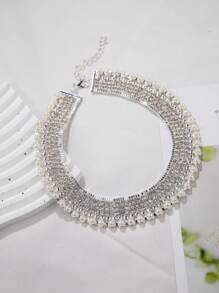 1pc Exaggerated Crystal & Pearl Necklace, European & American Style - Gold Style 3 - View 15