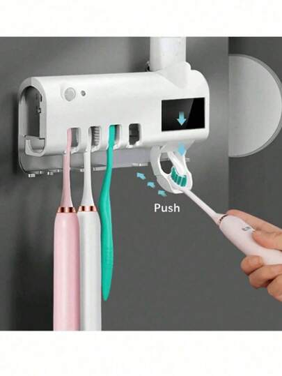 Dispensador de Pasta Dental y Soporte para Cepillos de Dientes, Instalación con Adhesivos