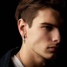 SENLANSP 11 件/套朋克摇滚耳钉夹式耳环、铆钉耳环、羽毛吊坠夹、不锈钢非穿孔耳夹，适合男士