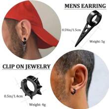 SENLANSP 11 件/套朋克摇滚耳钉夹式耳环、铆钉耳环、羽毛吊坠夹、不锈钢非穿孔耳夹，适合男士