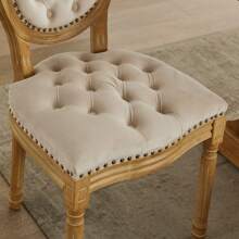 French Style Solid Wood Frame Antique Painting,Hand-Pulled Buckle Decoration Velvet Artificial Leather Dining Chair With Nailhead Trim ,Wood Legs,Steel Spring Inner,Set Of 2 - Beige - View 11