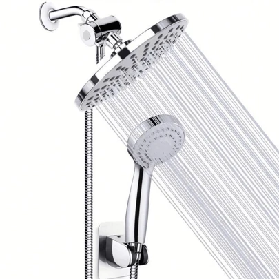 8-Inch Shower Head, High-Pressure Rainwater Shower Head And Handheld Shower Head Combination, With 60 Inch Hose, Adjustable Height/Angle Extension Arm, Multi-Functional Shower Head With 3 Modes, Bathroom Accessories (Silver) Home Bathroom Decor Summer