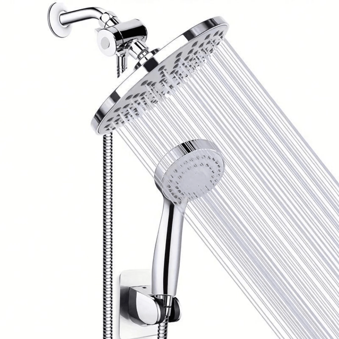 8-Inch Shower Head, High-Pressure Rainwater Shower Head And Handheld Shower Head Combination, With 60 Inch Hose, Adjustable Height/Angle Extension Arm, Multi-Functional Shower Head With 3 Modes, Bathroom Accessories (Silver) Home Bathroom Decor Summer - Silver - View 1