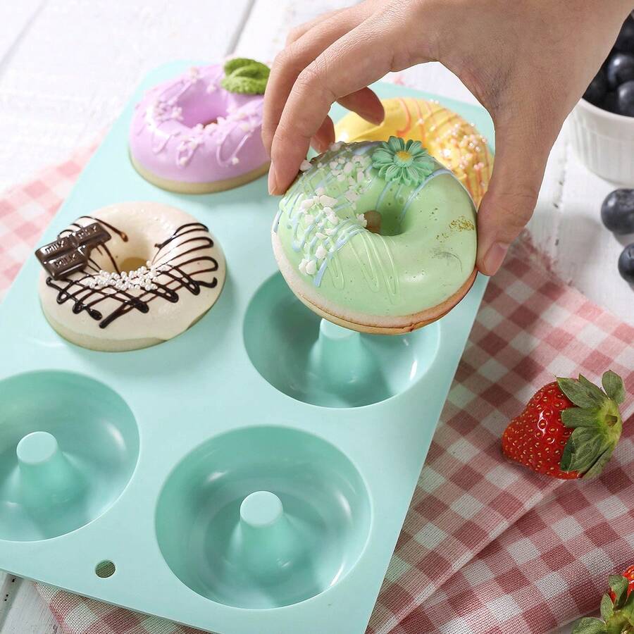 1pc Silicone 6-Cavity Donuts Cake Mold, Baking Tray For Cookies And Biscuits, Heat Resistant - Multicolor - View 1