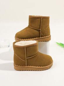 1 par de botas de neve de tecido liso para meninas, bico redondo, forro térmico, sola antiderrapante, para crianças de 3 a 12 anos, adequadas para outono e inverno