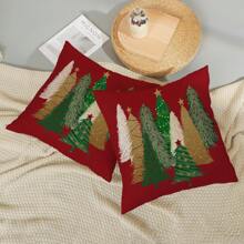 2pcs Christmas Pillow Covers ,Colorful Christmas Tree Decor Red Throw Pillows Winter Pillow Case Christmas Decorations For Home Couch Sofa Outdoor - Red Green - View 7