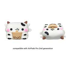 Boba Tea Cow Panda Case Compatible With Airpods 1&2,Pro Second Generation,Soft Silicone 3D Cute Funny Cool Fun Cartoon Character Kawaii Fashion Cover With Keychain Compatible With Apple Air Pod Gen 2 & 1, Cow/Panda