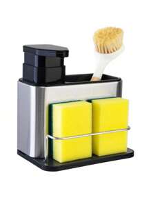 1 Pieza Organizador Multifuncional para Fregadero con Dispensador de Jabón – Estante de Acero Inoxidable Antideslizante con Soporte para Esponja y Cepillo, Incluye Bandeja de Drenaje – Ideal para Cocina - Plateado - Ver 3