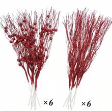 12 件圣诞树人造闪光浆果茎饰品闪光树枝家居节日圣诞派对装饰用品，圣诞节 - 彩色 - 查看 12