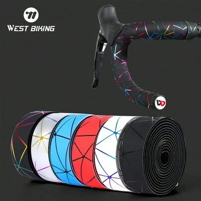  1 对 WEST BIKING 彩色线条公路自行车赛车车把，带 PU 防滑车把胶带